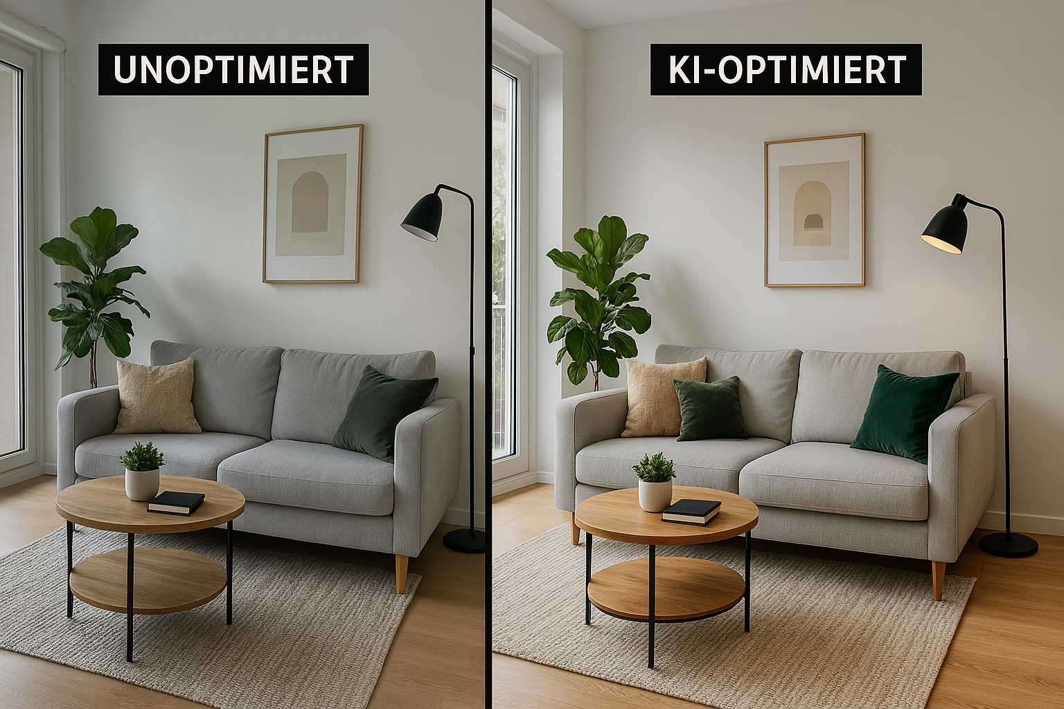 KI-optimierte Immobilienfotos im Vergleich